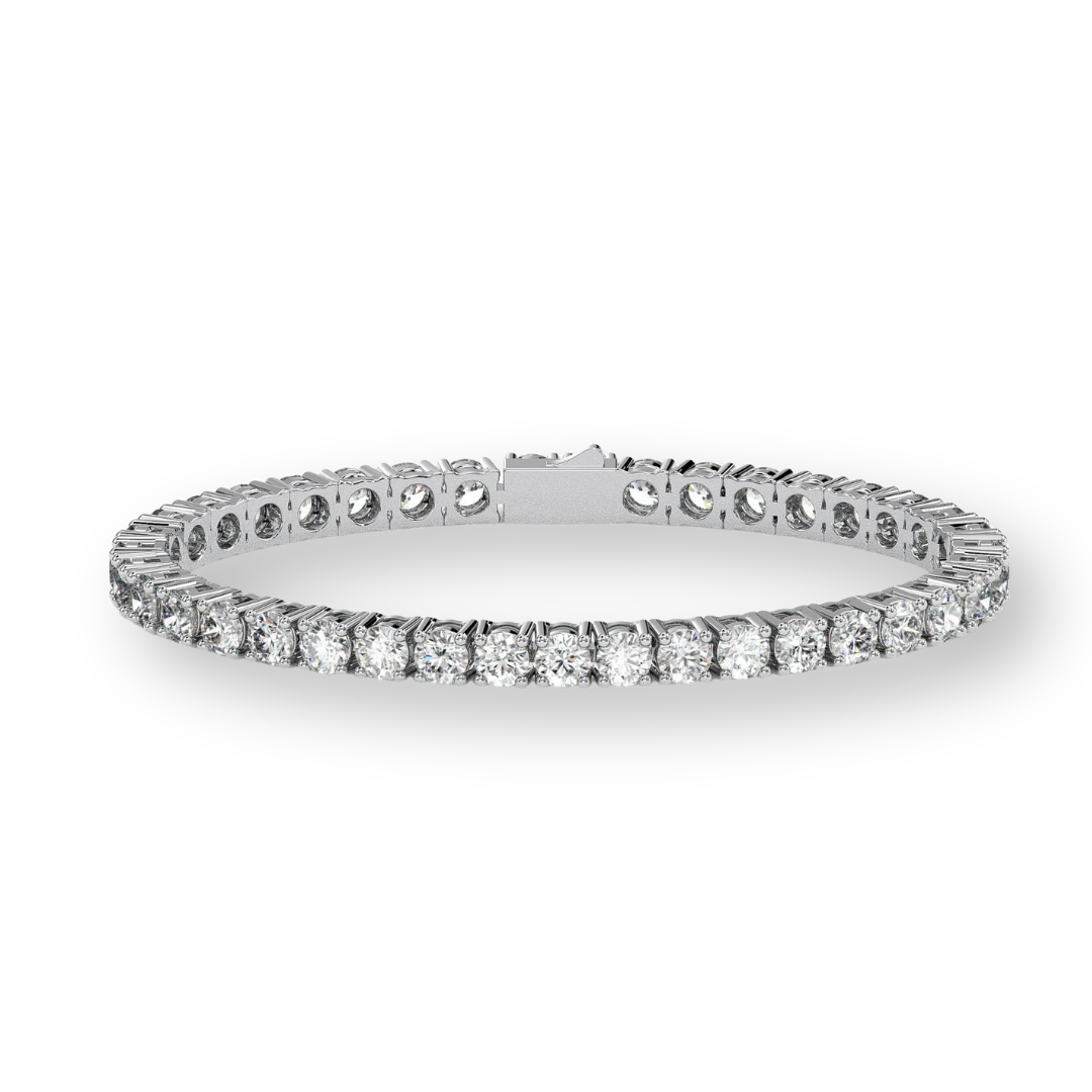 Classic round tennis bracelet, moissanite stones in 18K White Gold Vermeil
