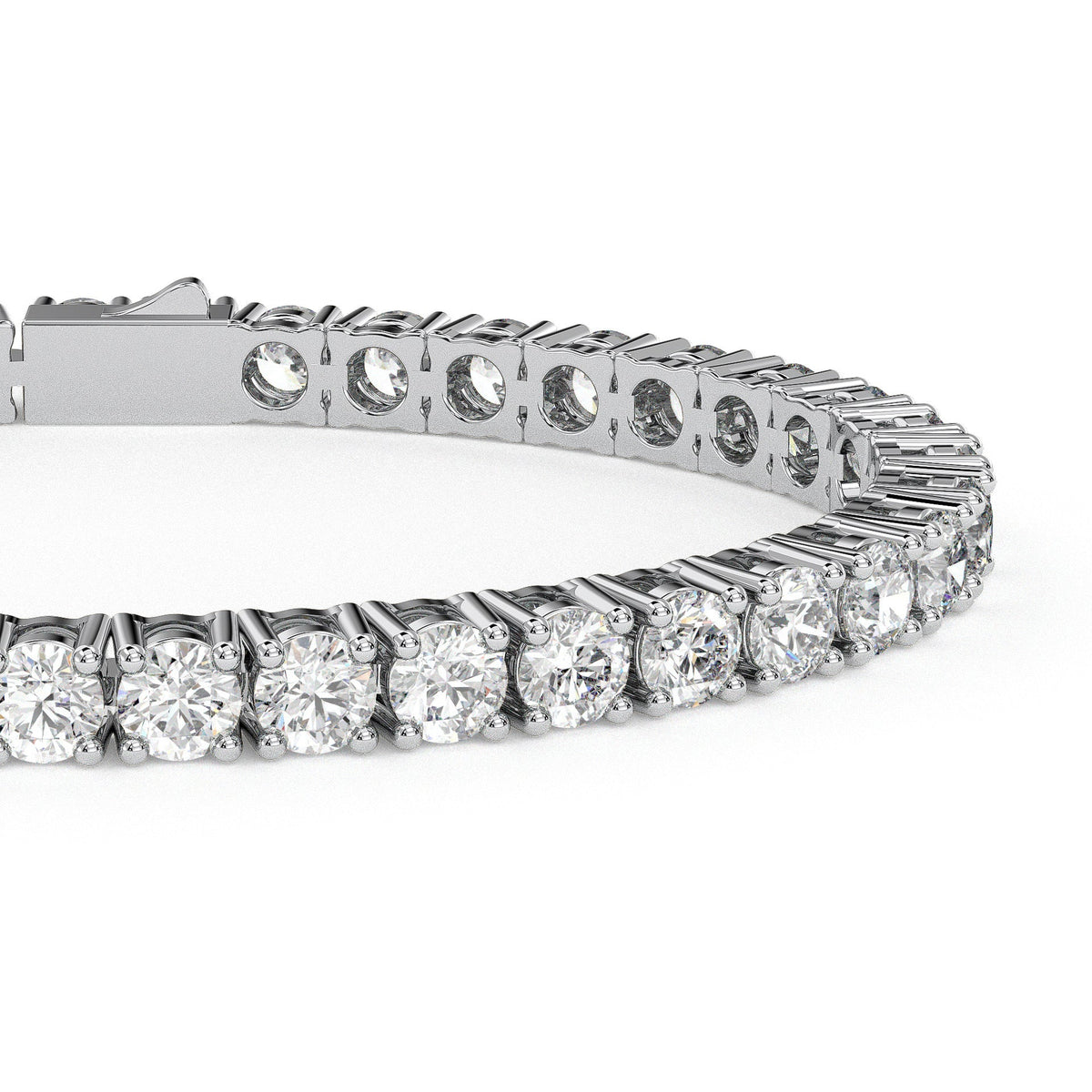 Classic round tennis bracelet, moissanite stones in 18K White Gold Vermeil