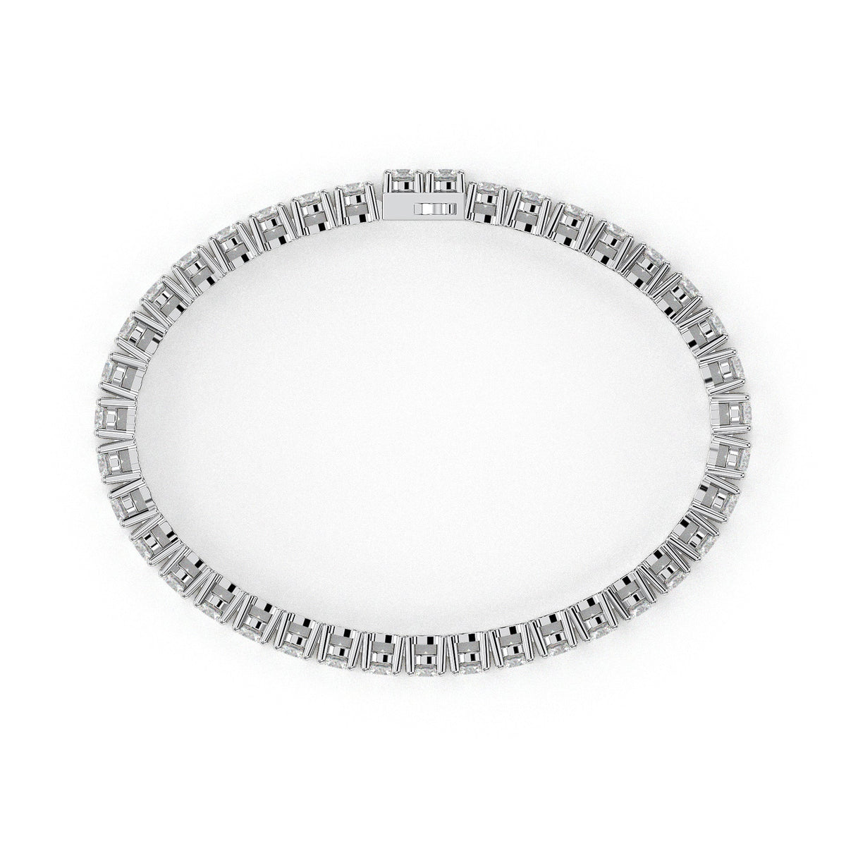 Classic round tennis bracelet, moissanite stones in 18K White Gold Vermeil