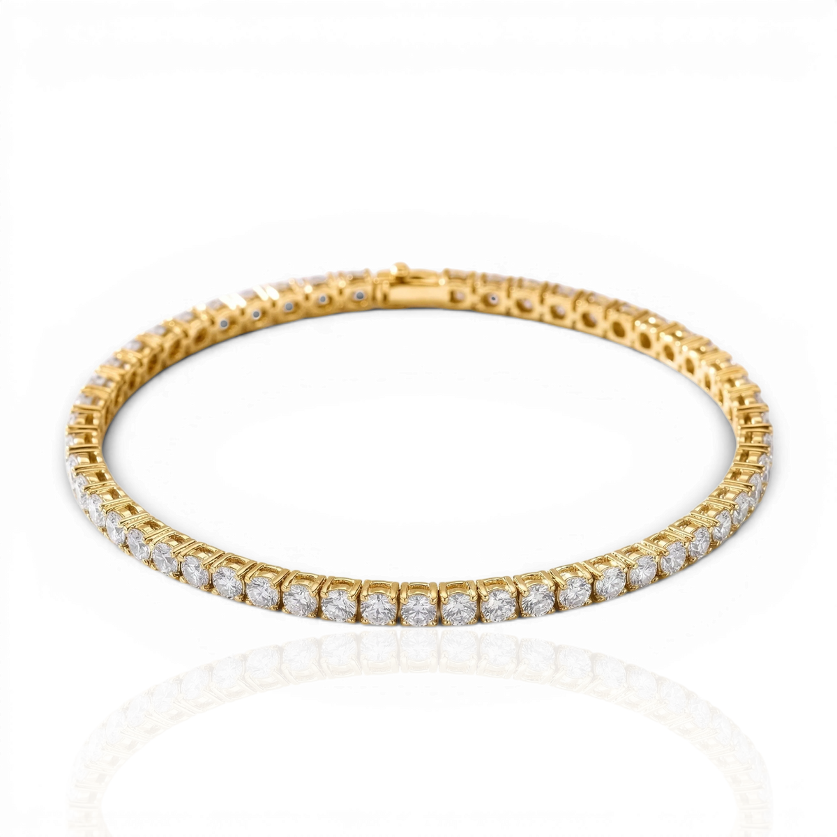 Classic round tennis bracelet, moissanite stones in 18K Yellow Gold Vermeil
