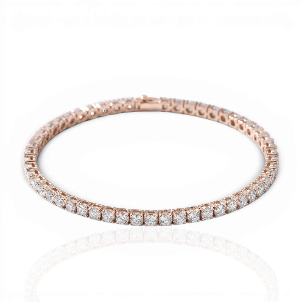 Classic round tennis bracelet, moissanite stones in 18K Rose Gold Vermeil