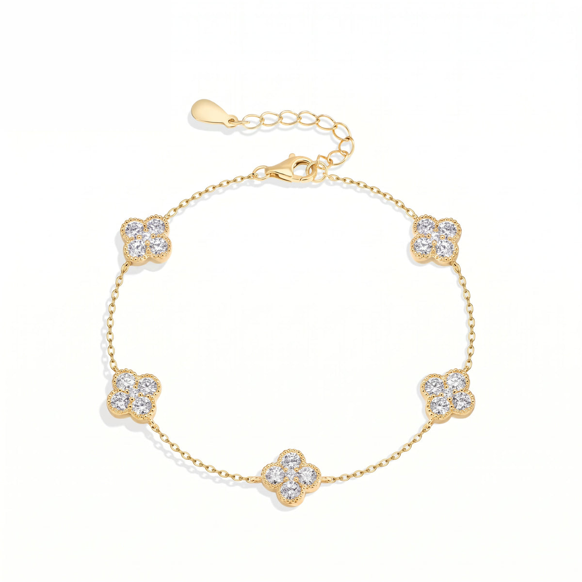 Moissanite Clover Station Bracelet – Fleur in 18K Yellow Gold Vermeil