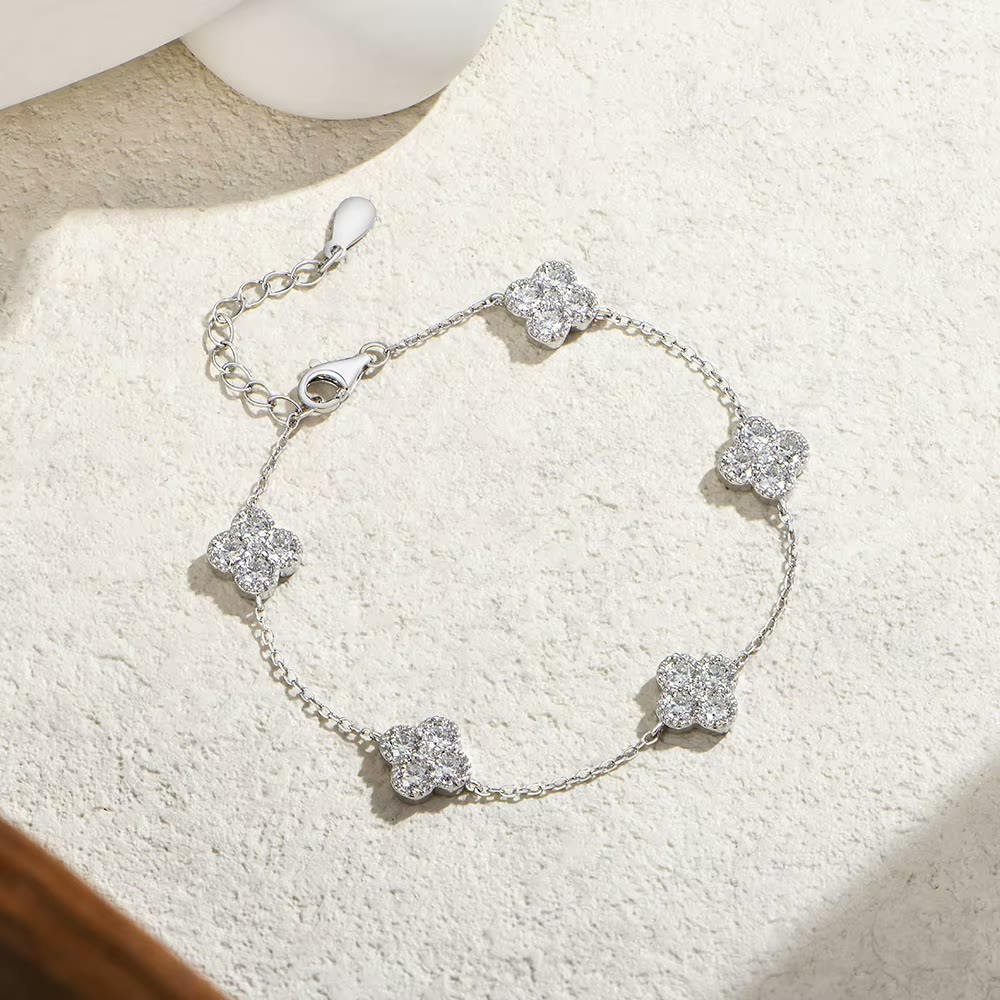 Moissanite Clover Station Bracelet – Fleur, styled