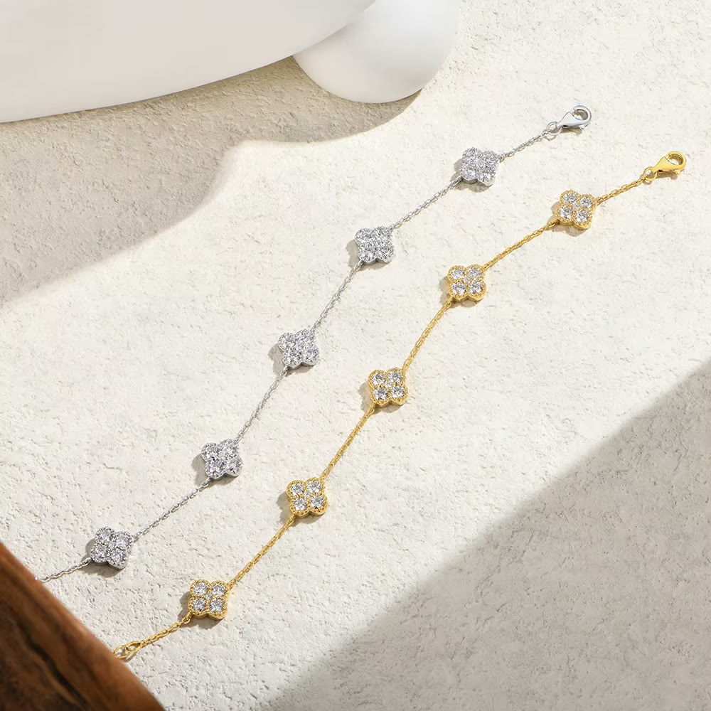 Moissanite Clover Station Bracelet – Fleur, styled