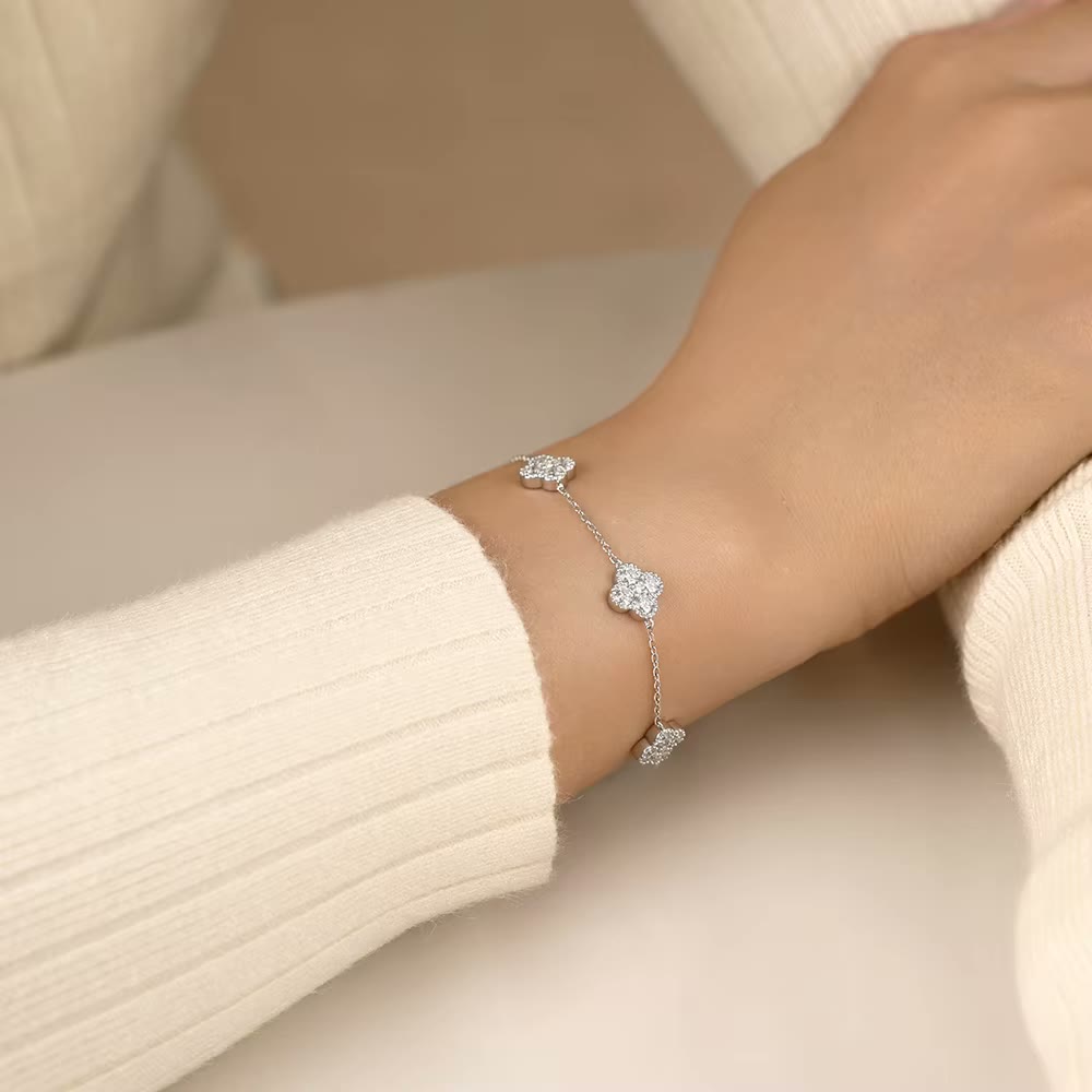 Moissanite Clover Station Bracelet – Fleur, styled
