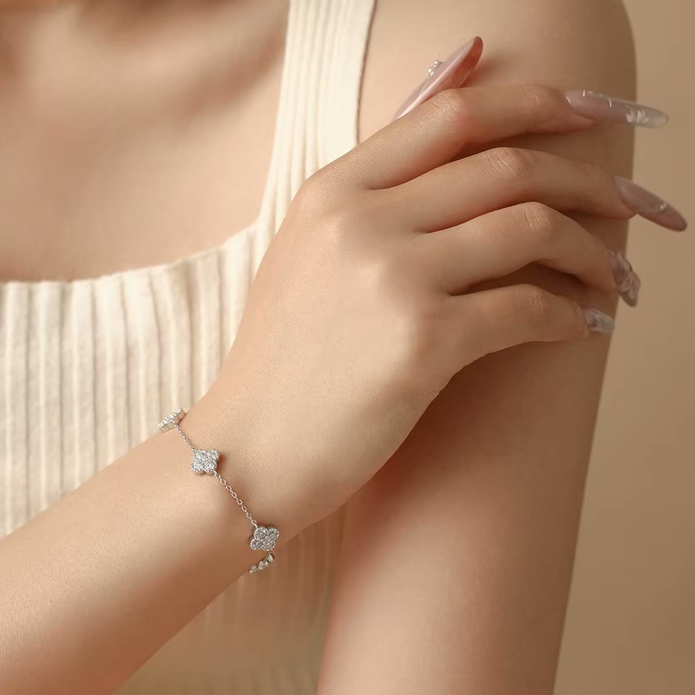 Moissanite Clover Station Bracelet – Fleur, styled