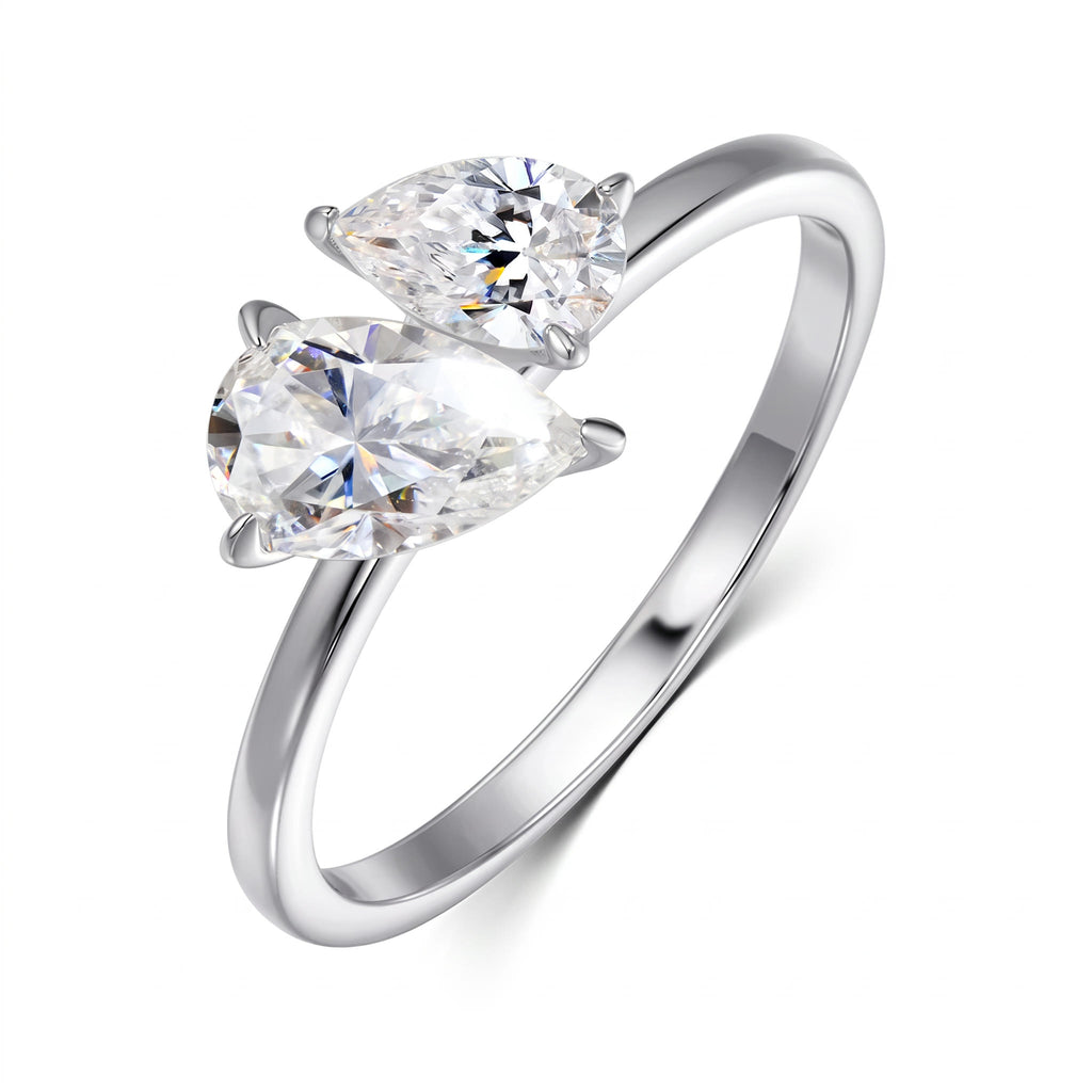 Double Pear Moissanite Toi et Moi Ring – Inès in 18K White Gold Vermeil