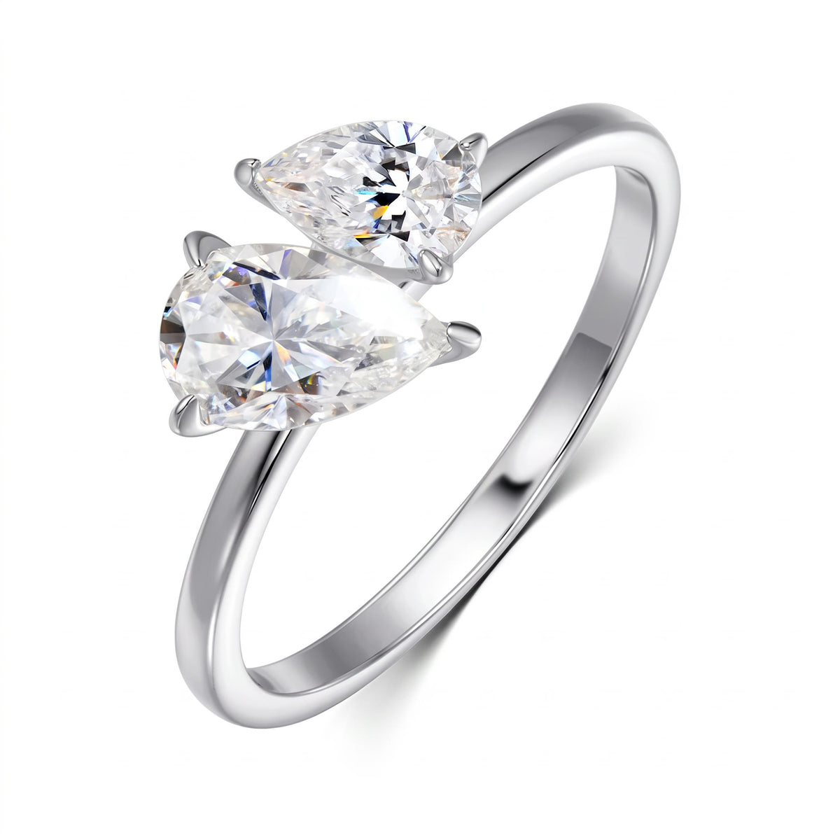 Double Pear Moissanite Toi et Moi Ring – Inès in 18K White Gold Vermeil
