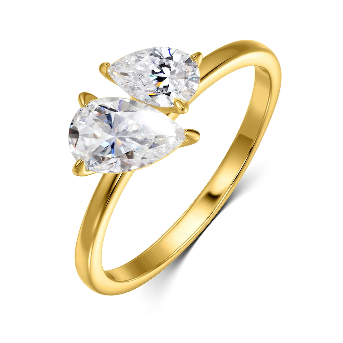 Double Pear Moissanite Toi et Moi Ring – Inès in 18K Yellow Gold Vermeil