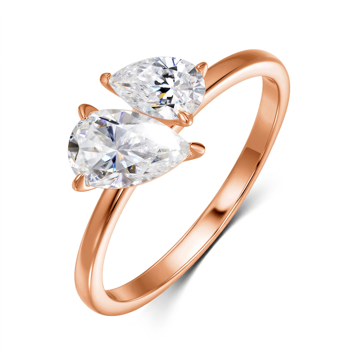 Double Pear Moissanite Toi et Moi Ring – Inès in 18K Rose Gold Vermeil