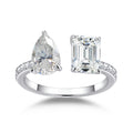 Emerald-Cut and Pear Moissanite Open Ring – Delphine in 18K White Gold Vermeil