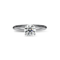 Four-prong round solitaire engagement ring, moissanite stone in 18K White Gold Vermeil
