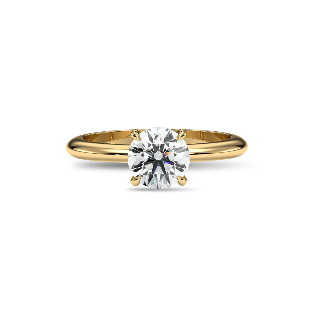 Four-prong round solitaire engagement ring, moissanite stone in 18K Yellow Gold Vermeil