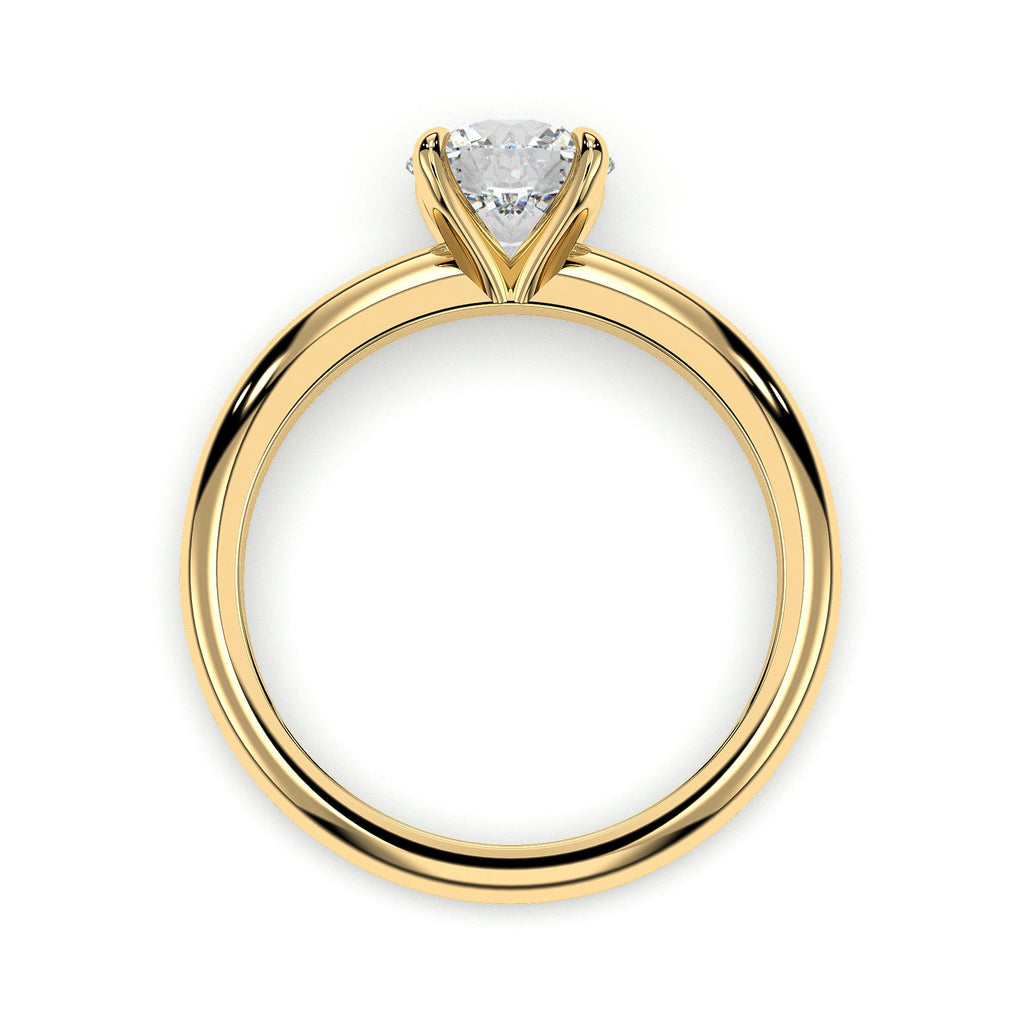 Four-prong round solitaire engagement ring, moissanite stone in 18K Yellow Gold Vermeil