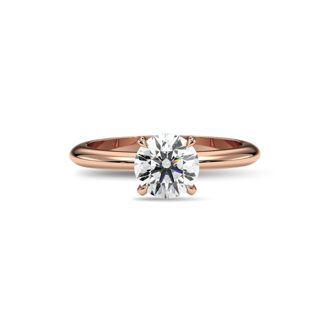 Four-prong round solitaire engagement ring, moissanite stone in 18K Rose Gold Vermeil