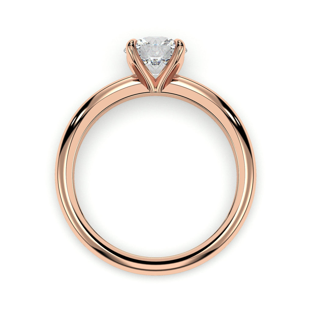Four-prong round solitaire engagement ring, moissanite stone in 18K Rose Gold Vermeil
