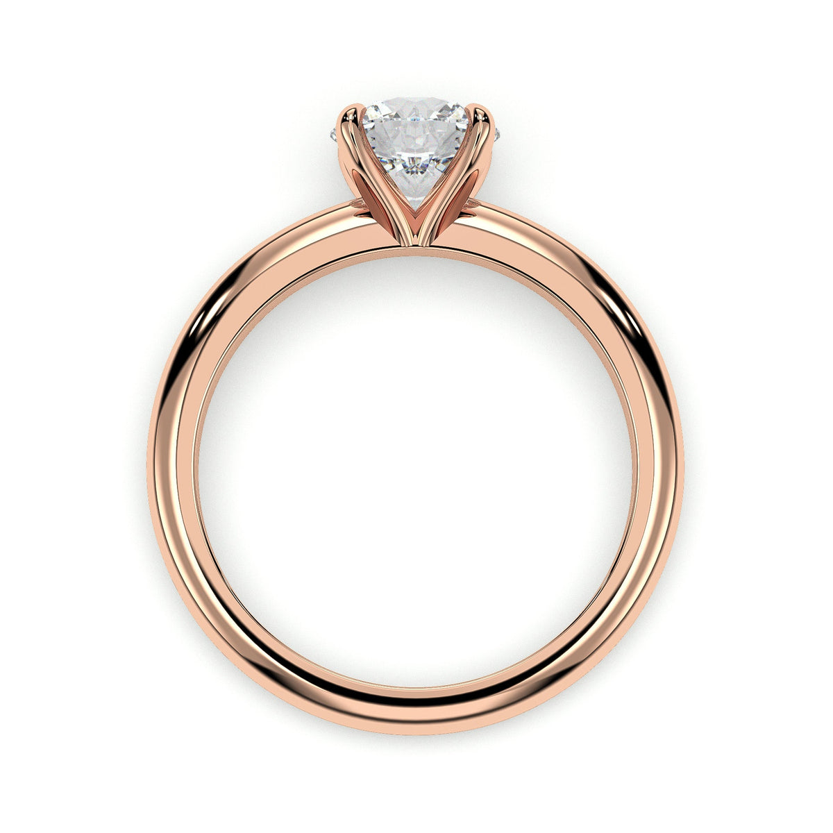 Four-prong round solitaire engagement ring, moissanite stone in 18K Rose Gold Vermeil