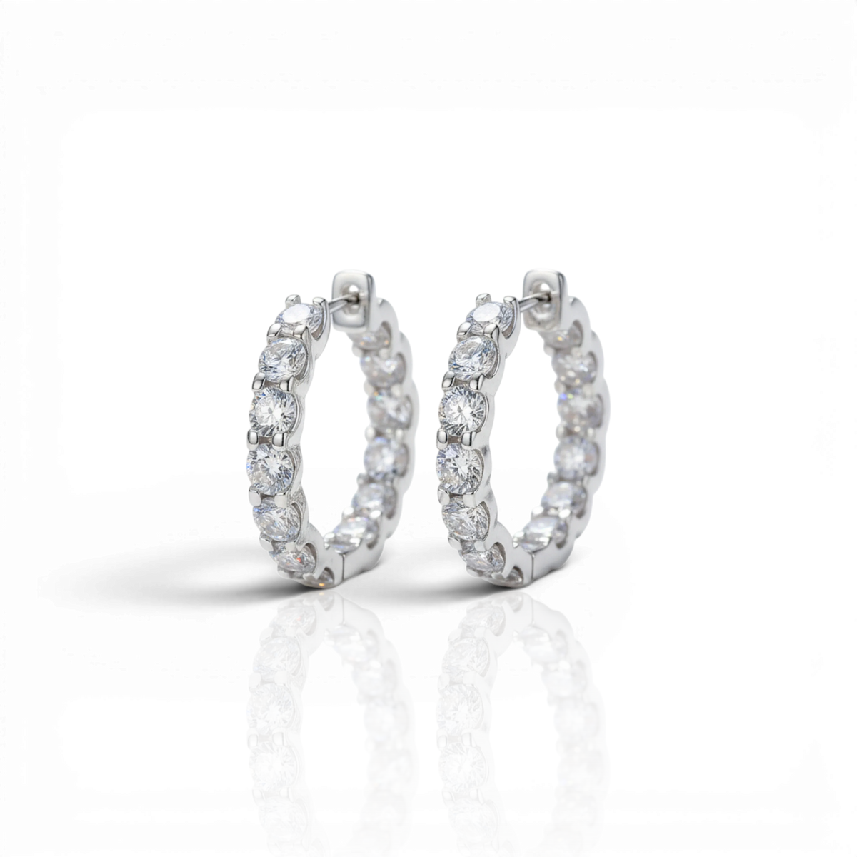 Inside-out hoop earrings, moissanite stones in 18K White Gold Vermeil