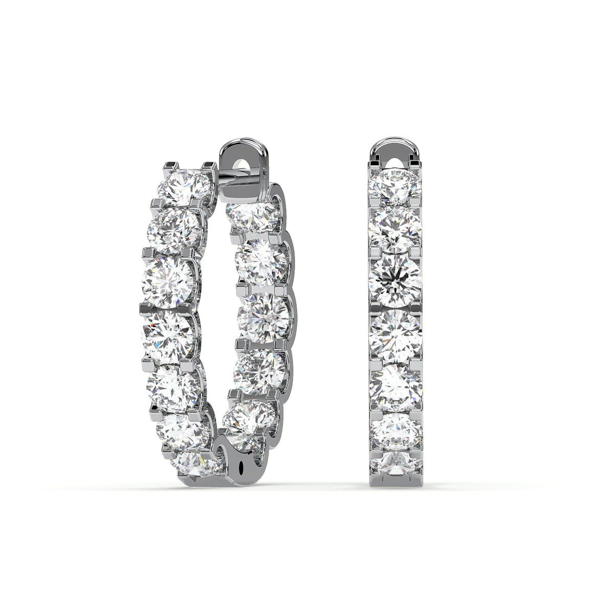 Inside-out hoop earrings, moissanite stones in 18K White Gold Vermeil