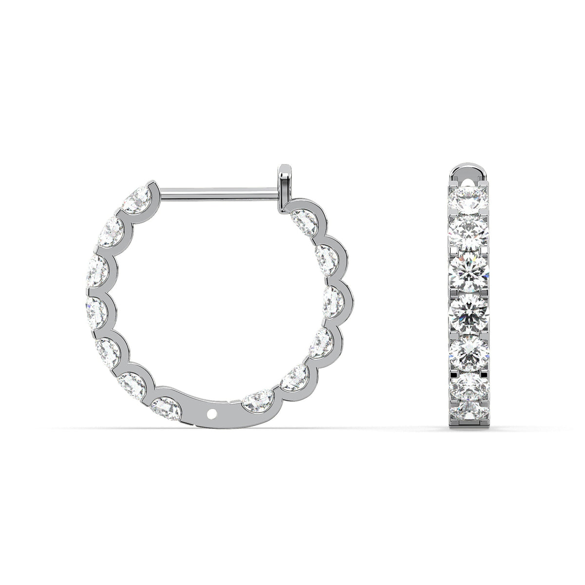 Inside-out hoop earrings, moissanite stones in 18K White Gold Vermeil