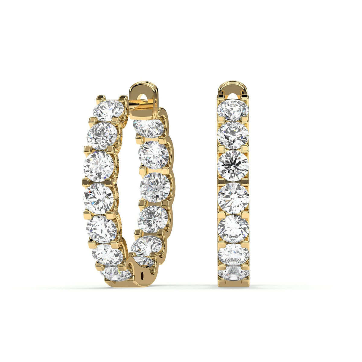 Inside-out hoop earrings, moissanite stones in 18K Yellow Gold Vermeil