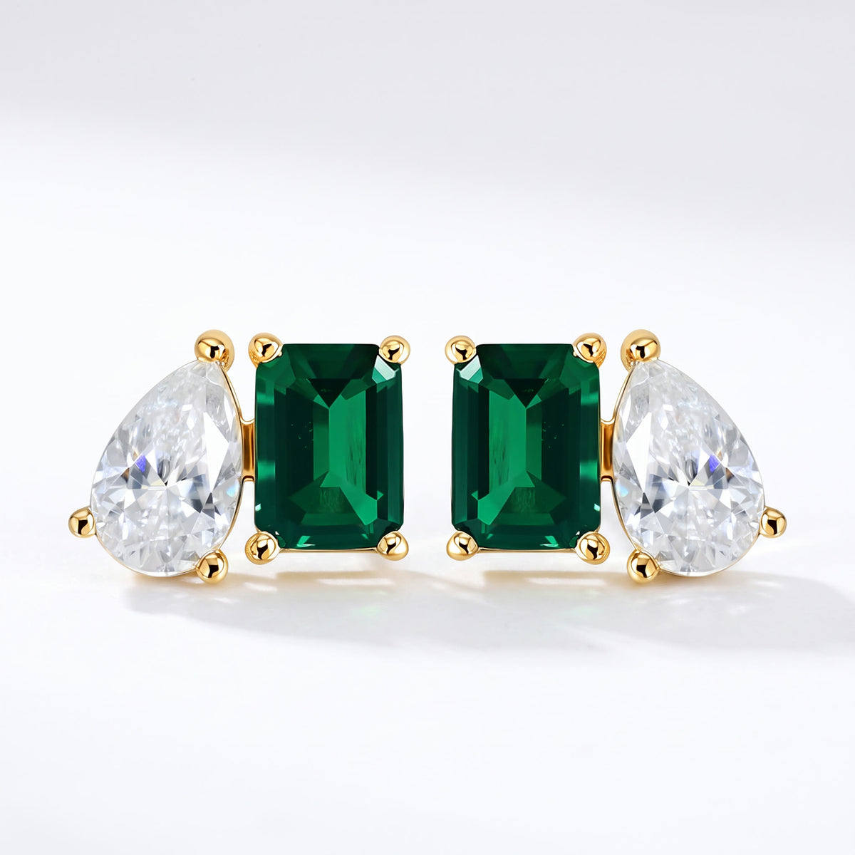 Lab-Created Emerald and Pear Moissanite Stud Earrings – Valentine in 18K Yellow Gold Vermeil