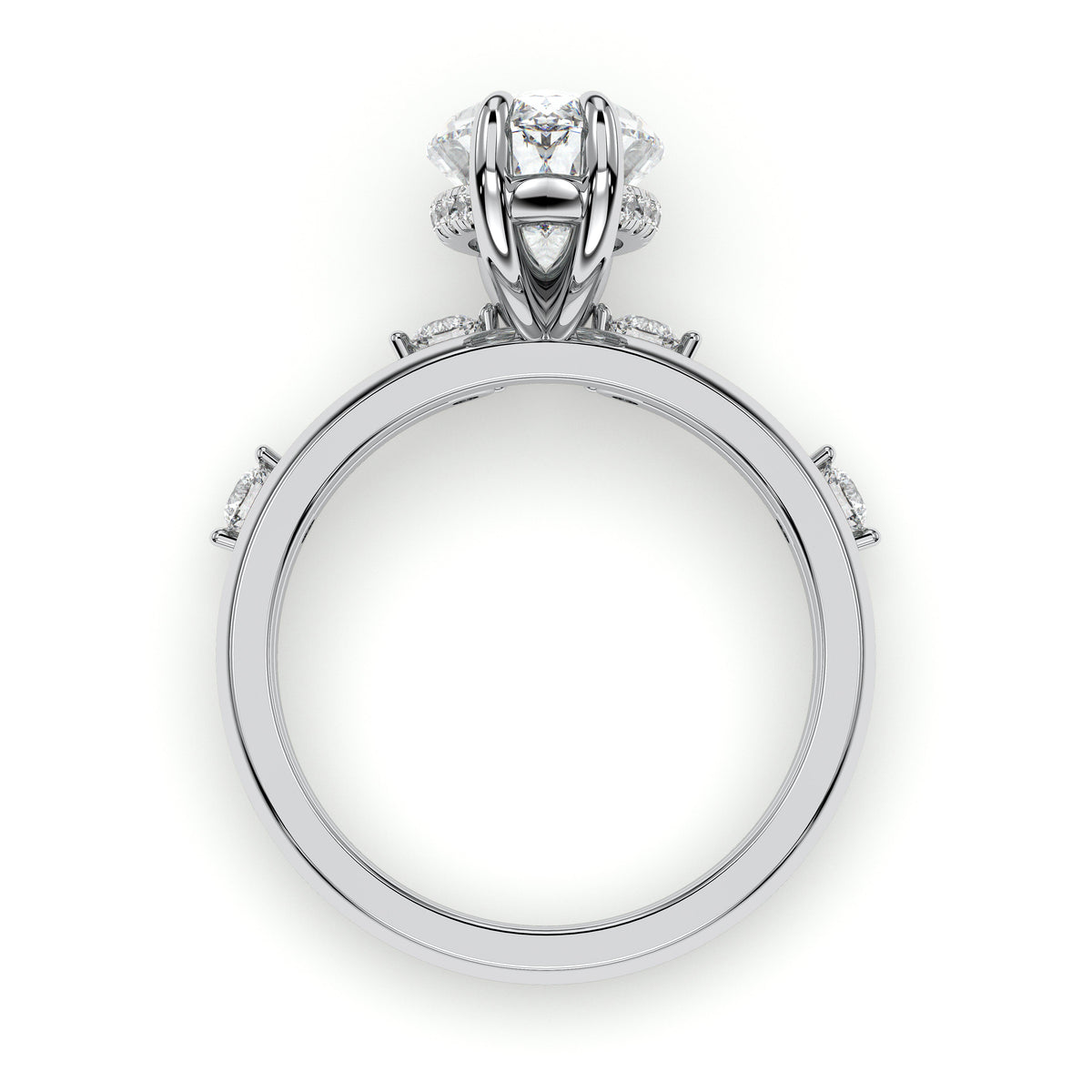 Marquise bridal set with accent band, moissanite stones in 18K White Gold Vermeil
