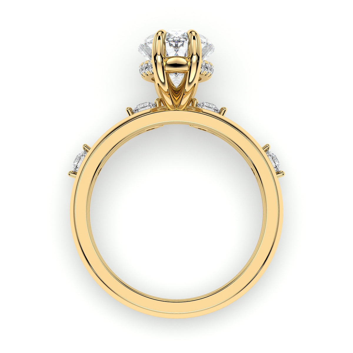 Marquise bridal set with accent band, moissanite stones in 18K Yellow Gold Vermeil