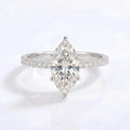 Marquise Moissanite Solitaire Ring with Pavé Band – Éloïse in 18K White Gold Vermeil