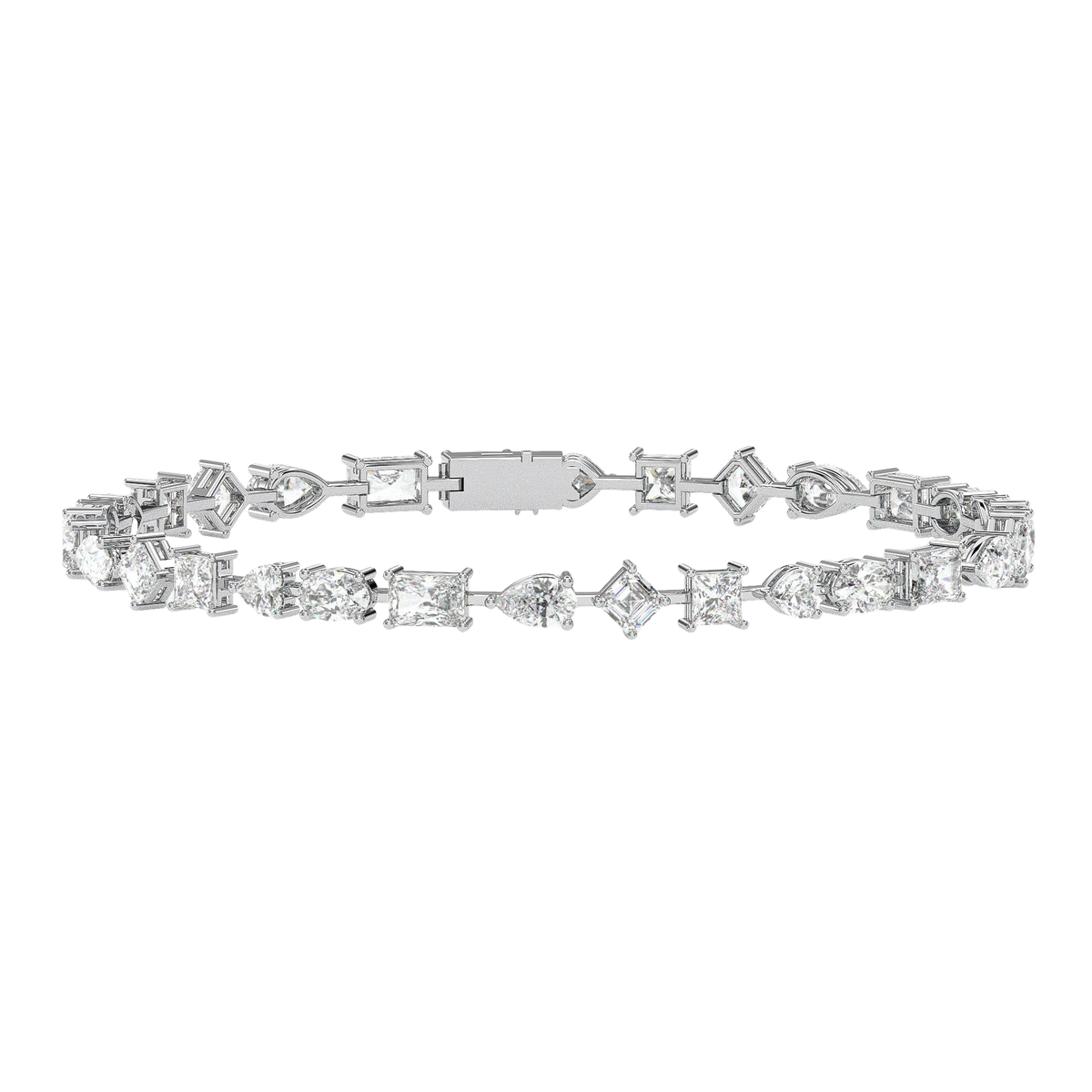 Mixed-shape tennis bracelet, moissanite stones in 18K White Gold Vermeil