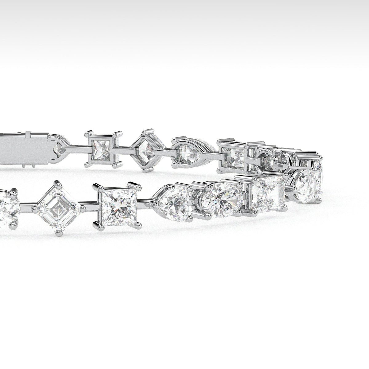 Mixed-shape tennis bracelet, moissanite stones in 18K White Gold Vermeil