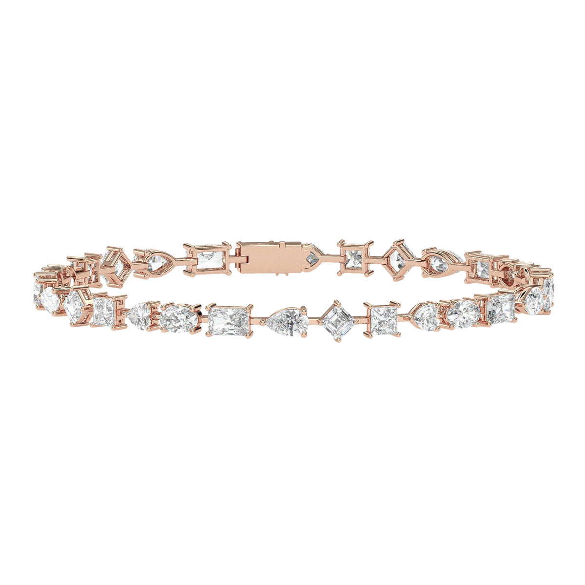 Mixed-shape tennis bracelet, moissanite stones in 18K Rose Gold Vermeil