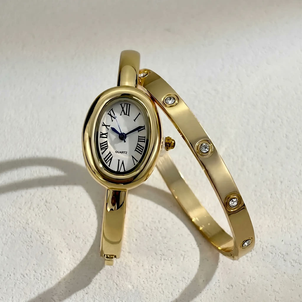 Oval Bangle Watch & Crystal Bangle Set – Odette