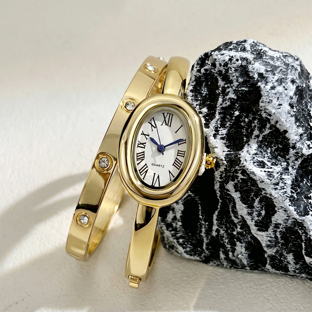 Oval Bangle Watch & Crystal Bangle Set – Odette