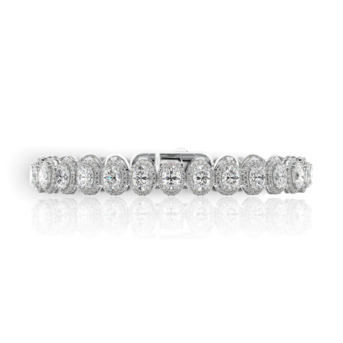Oval halo-link tennis bracelet, moissanite stones in 18K White Gold Vermeil