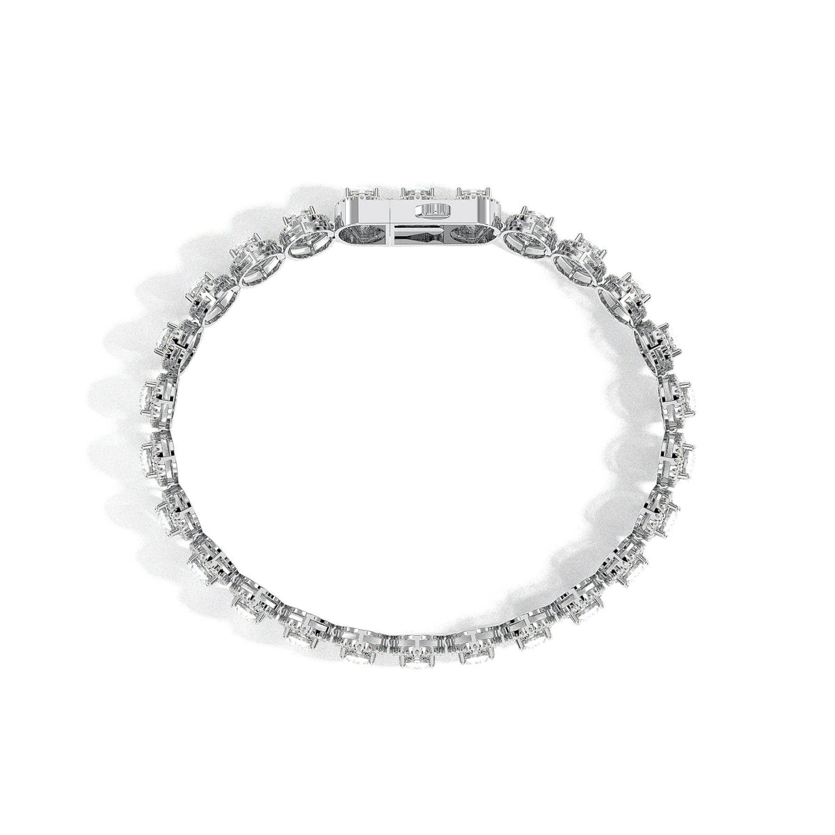 Oval halo-link tennis bracelet, moissanite stones in 18K White Gold Vermeil