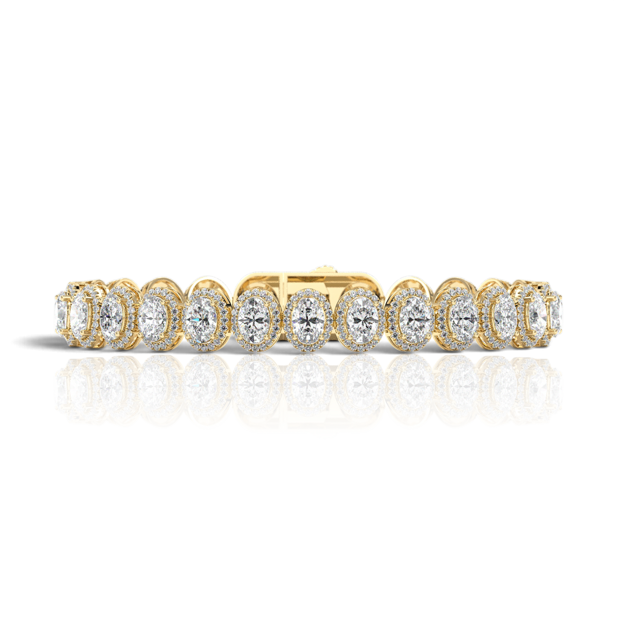Oval halo-link tennis bracelet, moissanite stones in 18K Yellow Gold Vermeil