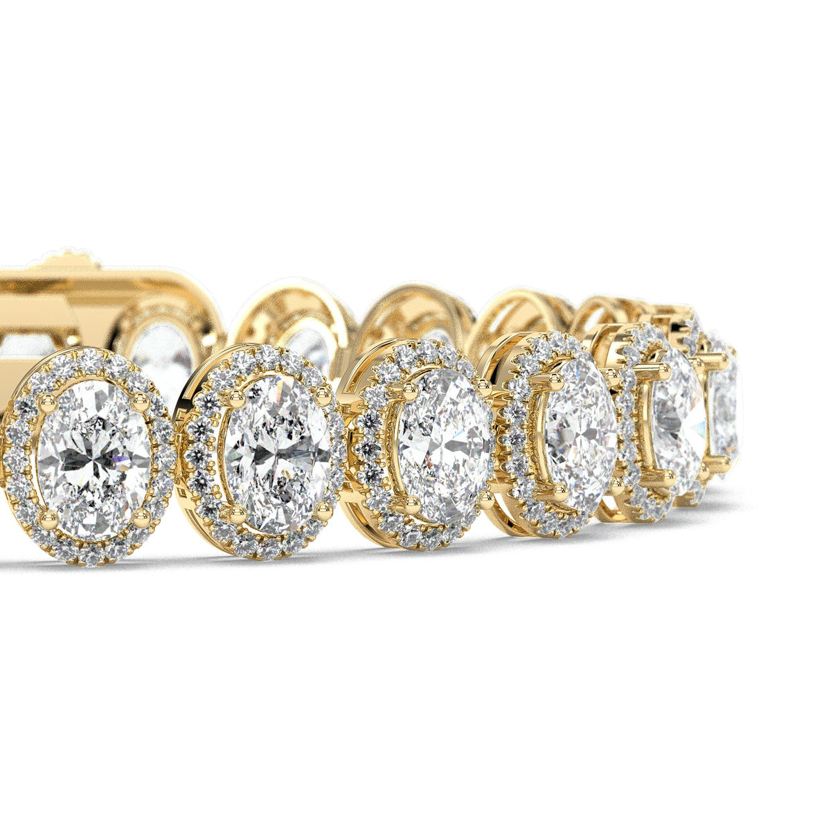 Oval halo-link tennis bracelet, moissanite stones in 18K Yellow Gold Vermeil