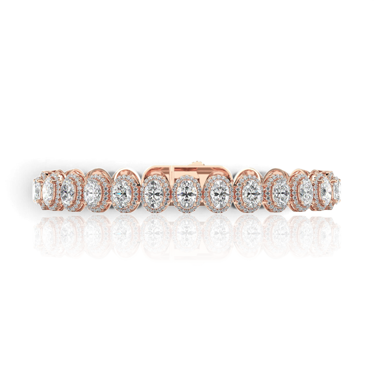 Oval halo-link tennis bracelet, moissanite stones in 18K Rose Gold Vermeil