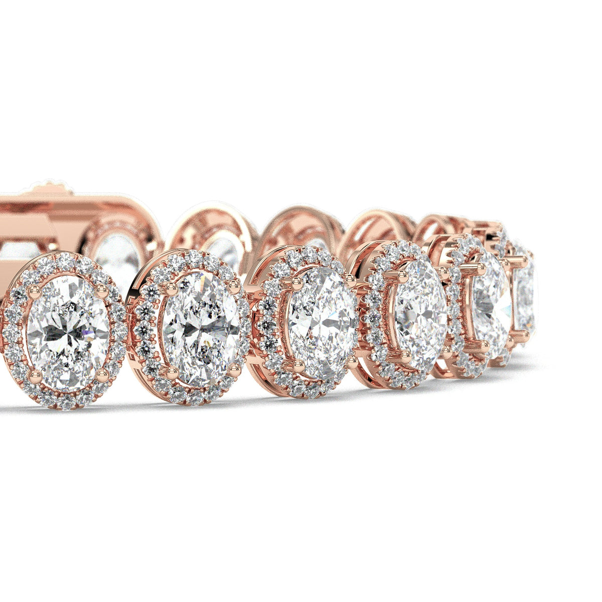 Oval halo-link tennis bracelet, moissanite stones in 18K Rose Gold Vermeil