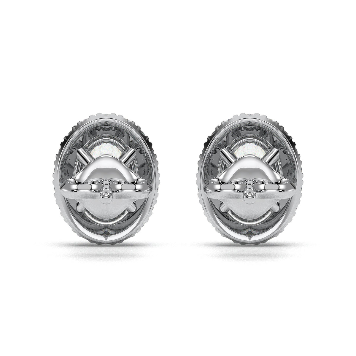Oval halo stud earrings, moissanite stones in 18K White Gold Vermeil