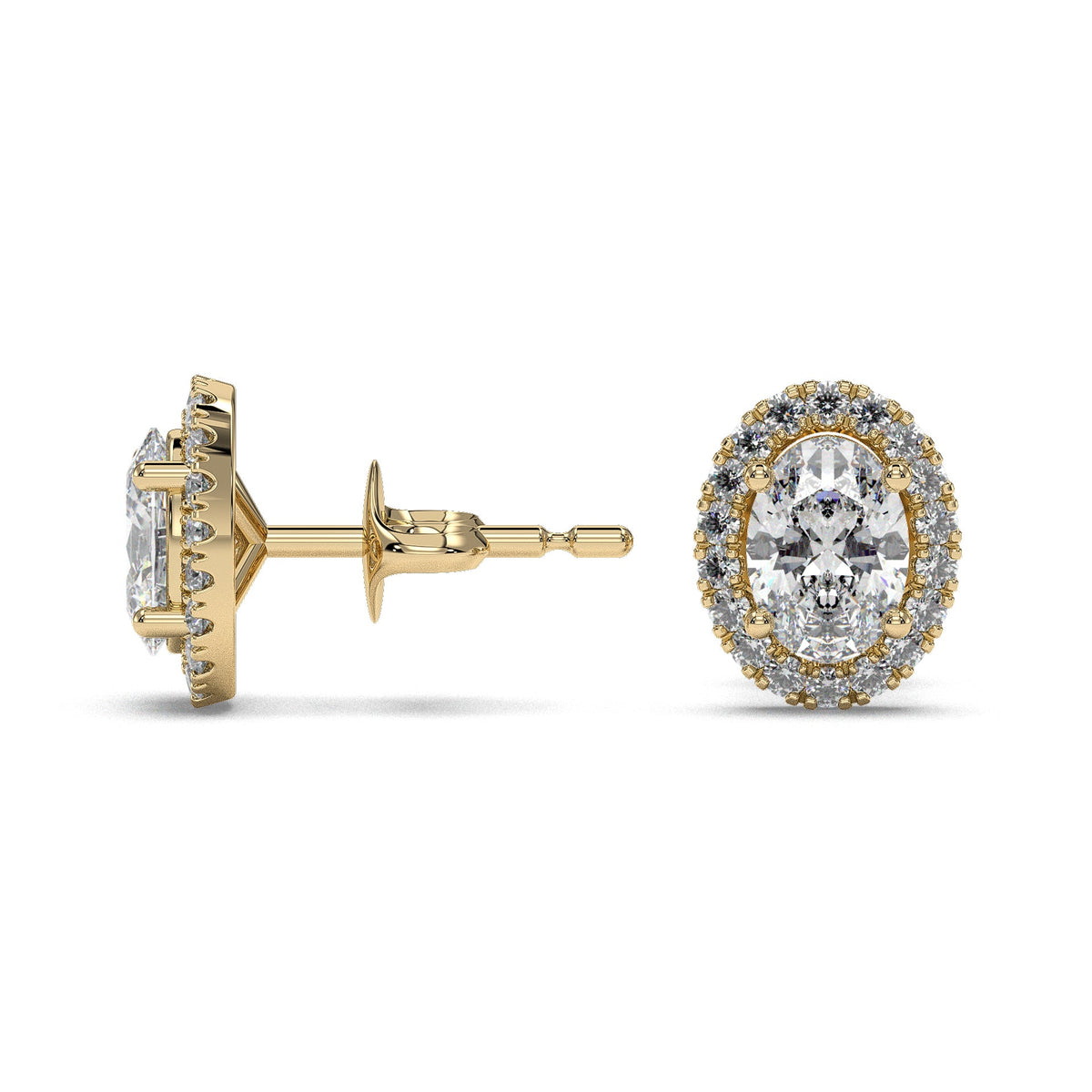 Oval halo stud earrings, moissanite stones in 18K Yellow Gold Vermeil