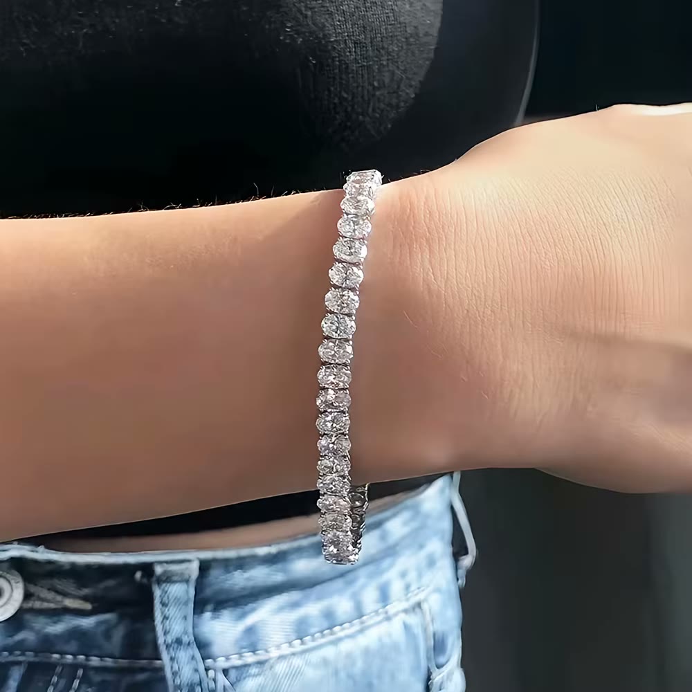 Oval Moissanite Tennis Bracelet – Aurore, styled