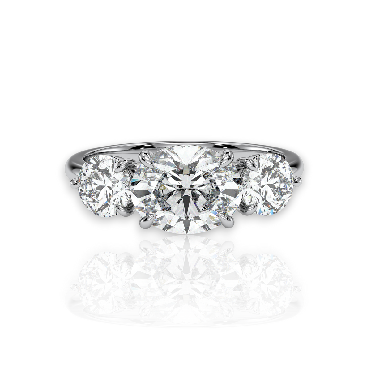 Oval three-stone engagement ring, moissanite stones in 18K White Gold Vermeil