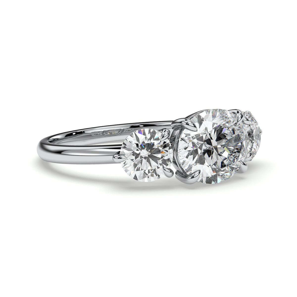 Oval three-stone engagement ring, moissanite stones in 18K White Gold Vermeil