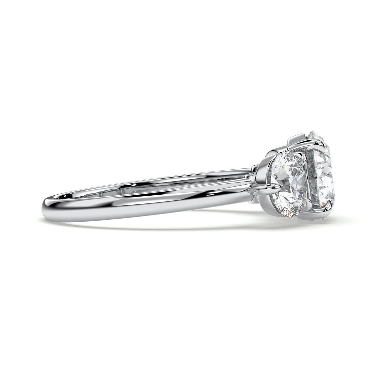 Oval three-stone engagement ring, moissanite stones in 18K White Gold Vermeil