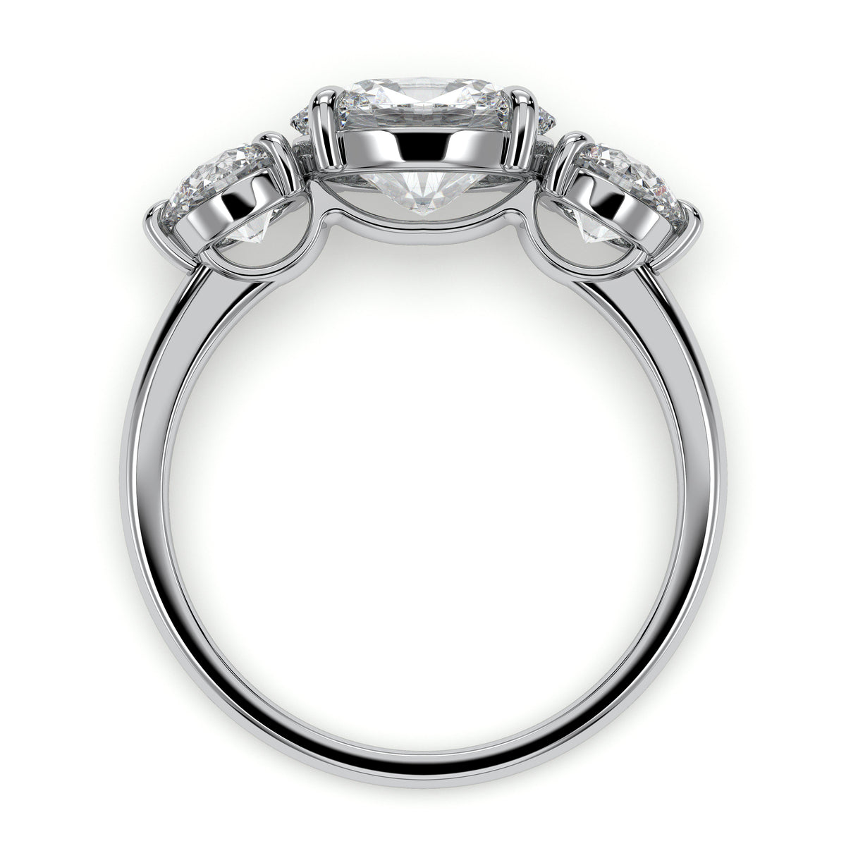 Oval three-stone engagement ring, moissanite stones in 18K White Gold Vermeil