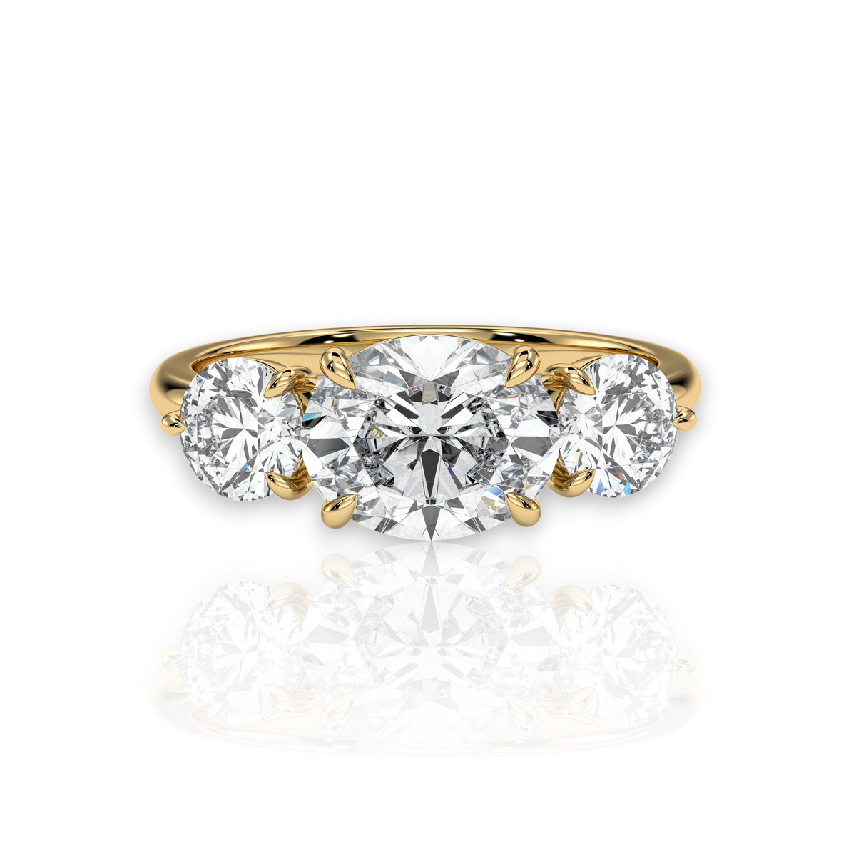 Oval three-stone engagement ring, moissanite stones in 18K Yellow Gold Vermeil