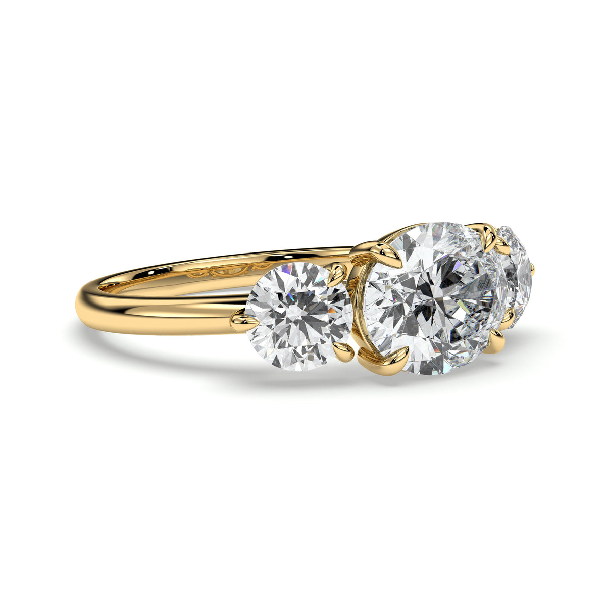 Oval three-stone engagement ring, moissanite stones in 18K Yellow Gold Vermeil
