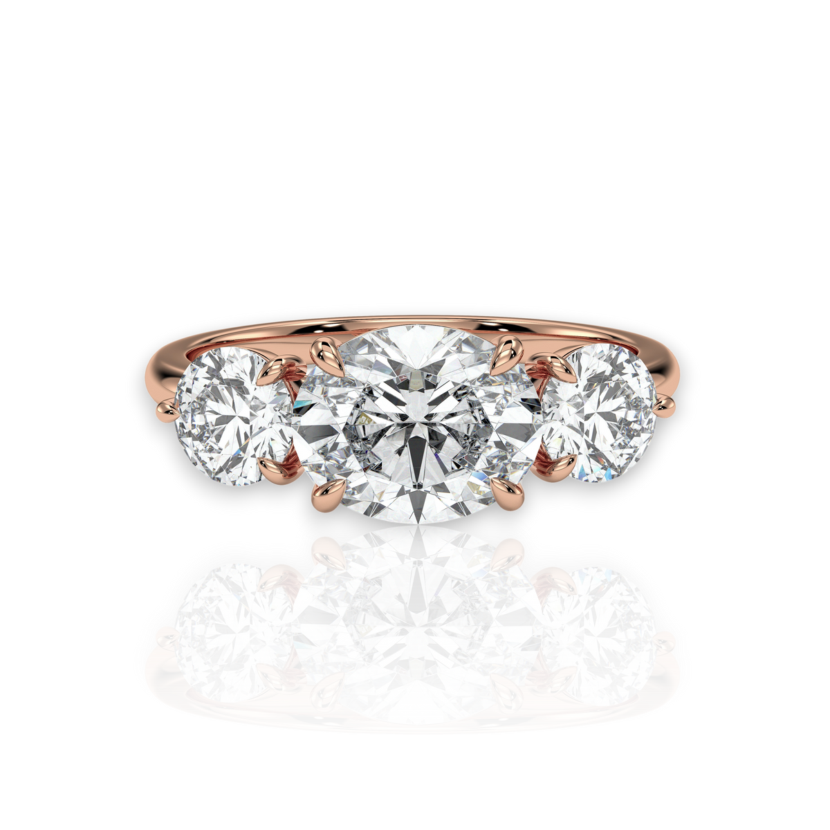 Oval three-stone engagement ring, moissanite stones in 18K Rose Gold Vermeil